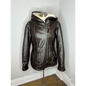 WILSON’S THE LEATHER EXPERTS hooded brown leather jacket